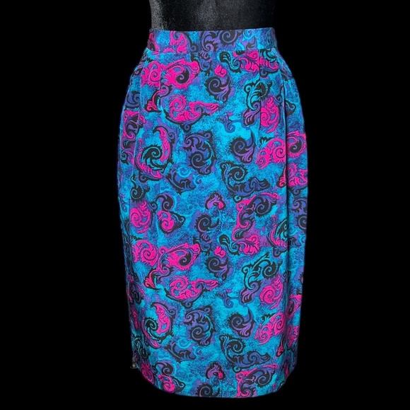 Collections By Michelle Stuart - 80's 2-Piece Vibrant Silk Suit - Size 8 - Picture 2 of 14